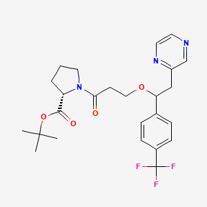 molecular formula C25H30F3N3O4 B7726235 tert-butyl (2S)-1-[3-[2-pyrazin-2-yl-1-[4-(trifluoromethyl)phenyl]ethoxy]propanoyl]pyrrolidine-2-carboxylate 
