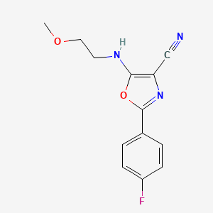 molecular formula C13H12FN3O2 B7726302 2-(4-Fluorophenyl)-5-[(2-methoxyethyl)amino]-1,3-oxazole-4-carbonitrile 