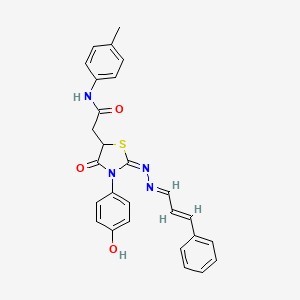 molecular formula C27H24N4O3S B7726360 2-((E)-3-(4-hydroxyphenyl)-4-oxo-2-((E)-((E)-3-phenylallylidene)hydrazono)thiazolidin-5-yl)-N-(p-tolyl)acetamide 