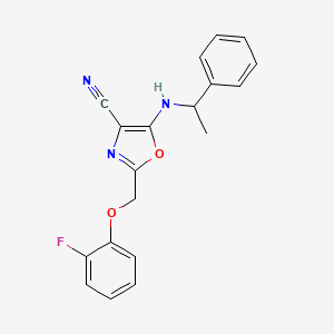 2-[(2-Fluorophenoxy)methyl]-5-[(1-phenylethyl)amino]-1,3-oxazole-4-carbonitrile
