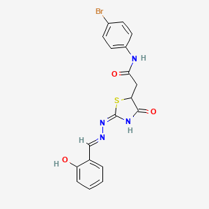 molecular formula C18H15BrN4O3S B7726430 N-(4-bromophenyl)-2-{(2E)-2-[(2E)-(2-hydroxybenzylidene)hydrazinylidene]-4-oxo-1,3-thiazolidin-5-yl}acetamide 