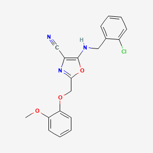 molecular formula C19H16ClN3O3 B7726474 5-(2-Chloro-benzylamino)-2-(2-methoxy-phenoxymethyl)-oxazole-4-carbonitrile 