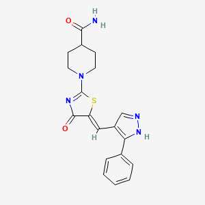 1-[(5Z)-4-oxo-5-[(5-phenyl-1H-pyrazol-4-yl)methylidene]-1,3-thiazol-2-yl]piperidine-4-carboxamide