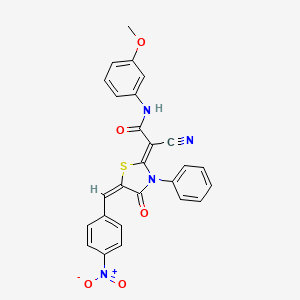 (2Z)-2-cyano-N-(3-methoxyphenyl)-2-[(5E)-5-(4-nitrobenzylidene)-4-oxo-3-phenyl-1,3-thiazolidin-2-ylidene]ethanamide