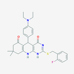 5-[4-(diethylamino)phenyl]-2-[(2-fluorophenyl)methylsulfanyl]-8,8-dimethyl-5,7,9,10-tetrahydro-1H-pyrimido[4,5-b]quinoline-4,6-dione