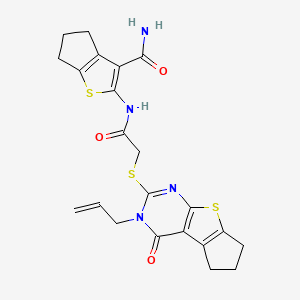 molecular formula C22H22N4O3S3 B7726664 2-({[(3-allyl-4-oxo-3,5,6,7-tetrahydro-4H-cyclopenta[4,5]thieno[2,3-d]pyrimidin-2-yl)sulfanyl]acetyl}amino)-5,6-dihydro-4H-cyclopenta[b]thiophene-3-carboxamide 