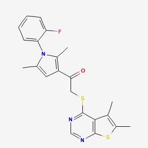 molecular formula C22H20FN3OS2 B7726683 2-[(5,6-dimethylthieno[2,3-d]pyrimidin-4-yl)sulfanyl]-1-[1-(2-fluorophenyl)-2,5-dimethyl-1H-pyrrol-3-yl]ethanone 