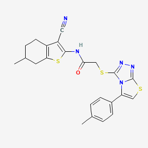 molecular formula C23H21N5OS3 B7726693 N-(3-cyano-6-methyl-4,5,6,7-tetrahydro-1-benzothiophen-2-yl)-2-{[5-(4-methylphenyl)[1,3]thiazolo[2,3-c][1,2,4]triazol-3-yl]sulfanyl}acetamide 