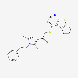 molecular formula C25H25N3OS2 B7726704 2-(6,7-dihydro-5H-cyclopenta[4,5]thieno[2,3-d]pyrimidin-4-ylsulfanyl)-1-[2,5-dimethyl-1-(2-phenylethyl)-1H-pyrrol-3-yl]ethanone 
