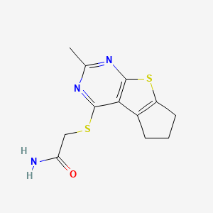 molecular formula C12H13N3OS2 B7726724 2-({10-Methyl-7-thia-9,11-diazatricyclo[6.4.0.0^{2,6}]dodeca-1(8),2(6),9,11-tetraen-12-yl}sulfanyl)acetamide 