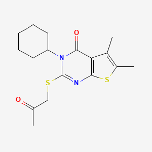 molecular formula C17H22N2O2S2 B7726739 3-cyclohexyl-5,6-dimethyl-2-[(2-oxopropyl)sulfanyl]thieno[2,3-d]pyrimidin-4(3H)-one 
