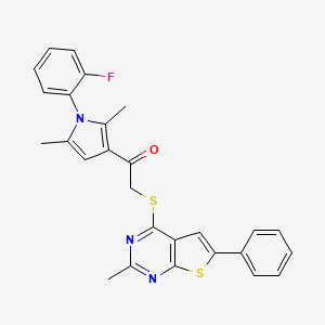 molecular formula C27H22FN3OS2 B7726753 1-[1-(2-fluorophenyl)-2,5-dimethyl-1H-pyrrol-3-yl]-2-[(2-methyl-6-phenylthieno[2,3-d]pyrimidin-4-yl)sulfanyl]ethanone 
