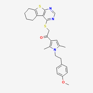 molecular formula C27H29N3O2S2 B7726761 1-[1-[2-(4-Methoxyphenyl)ethyl]-2,5-dimethylpyrrol-3-yl]-2-(5,6,7,8-tetrahydro-[1]benzothiolo[2,3-d]pyrimidin-4-ylsulfanyl)ethanone 