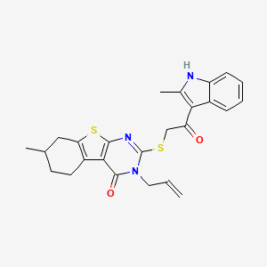 molecular formula C25H25N3O2S2 B7726773 7-methyl-2-{[2-(2-methyl-1H-indol-3-yl)-2-oxoethyl]sulfanyl}-3-(prop-2-en-1-yl)-5,6,7,8-tetrahydro[1]benzothieno[2,3-d]pyrimidin-4(3H)-one 