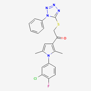 molecular formula C21H17ClFN5OS B7726778 1-[1-(3-chloro-4-fluorophenyl)-2,5-dimethyl-1H-pyrrol-3-yl]-2-[(1-phenyl-1H-tetrazol-5-yl)sulfanyl]ethanone 