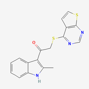 molecular formula C17H13N3OS2 B7726794 1-(2-methyl-1H-indol-3-yl)-2-(thieno[2,3-d]pyrimidin-4-ylsulfanyl)ethanone 