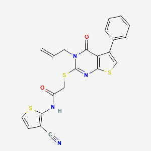 molecular formula C22H16N4O2S3 B7726884 2-[(3-allyl-4-oxo-5-phenyl-3,4-dihydrothieno[2,3-d]pyrimidin-2-yl)thio]-N-(3-cyano-2-thienyl)acetamide 