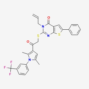 molecular formula C30H24F3N3O2S2 B7726904 2-[2-[2,5-Dimethyl-1-[3-(trifluoromethyl)phenyl]pyrrol-3-yl]-2-oxoethyl]sulfanyl-6-phenyl-3-prop-2-enylthieno[2,3-d]pyrimidin-4-one 
