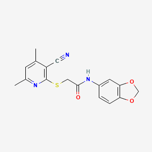 molecular formula C17H15N3O3S B7726987 N-(Benzo[d][1,3]dioxol-5-yl)-2-((3-cyano-4,6-dimethylpyridin-2-yl)thio)acetamide 