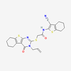 molecular formula C24H24N4O2S3 B7727092 2-[(3-Allyl-4-oxo-3,4,5,6,7,8-hexahydro[1]benzothieno[2,3-D]pyrimidin-2-YL)sulfanyl]-N-(3-cyano-4,5,6,7-tetrahydro-1-benzothien-2-YL)acetamide 