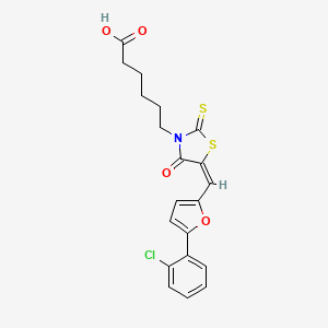 molecular formula C20H18ClNO4S2 B7727271 6-((5E)-5-{[5-(2-Chlorophenyl)-2-furyl]methylene}-4-oxo-2-thioxo-1,3-thiazolidin-3-YL)hexanoic acid 