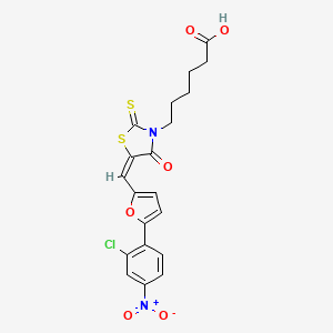 6-[(5E)-5-{[5-(2-chloro-4-nitrophenyl)furan-2-yl]methylidene}-4-oxo-2-thioxo-1,3-thiazolidin-3-yl]hexanoic acid