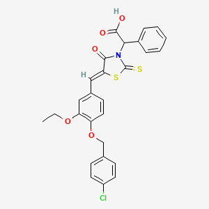 2-[(5Z)-5-[[4-[(4-chlorophenyl)methoxy]-3-ethoxyphenyl]methylidene]-4-oxo-2-sulfanylidene-1,3-thiazolidin-3-yl]-2-phenylacetic acid