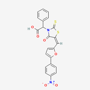 molecular formula C22H14N2O6S2 B7727315 ((5E)-5-{[5-(4-nitrophenyl)-2-furyl]methylene}-4-oxo-2-thioxo-1,3-thiazolidin-3-yl)(phenyl)acetic acid 
