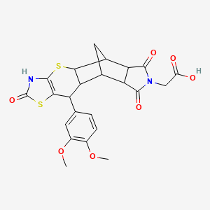 molecular formula C23H22N2O7S2 B7727326 [10-(3,4-dimethoxyphenyl)-2,6,8-trioxo-3,4a,5,5a,6,8,8a,9,9a,10-decahydro-5,9-methano[1,3]thiazolo[5',4':5,6]thiopyrano[2,3-f]isoindol-7(2H)-yl]acetic acid 