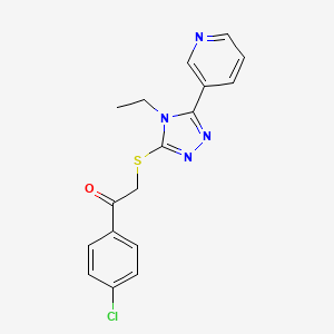 molecular formula C17H15ClN4OS B7727344 1-(4-chlorophenyl)-2-(4-ethyl-5-(pyridin-3-yl)-4H-1,2,4-triazol-3-ylthio)ethanone 