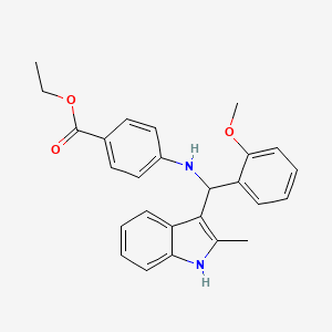 molecular formula C26H26N2O3 B7727693 ethyl 4-{[(2-methoxyphenyl)(2-methyl-1H-indol-3-yl)methyl]amino}benzoate 