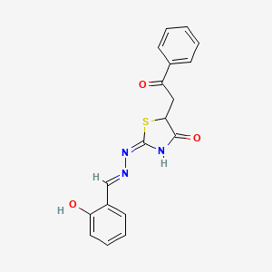 molecular formula C18H15N3O3S B7727849 (2E)-2-[(E)-(2-hydroxyphenyl)methylidenehydrazinylidene]-5-phenacyl-1,3-thiazolidin-4-one 