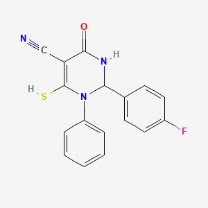 molecular formula C17H12FN3OS B7728178 2-(4-Fluorophenyl)-4-hydroxy-1-phenyl-6-sulfanyl-1,2-dihydropyrimidine-5-carbonitrile 