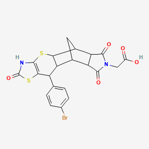 molecular formula C21H17BrN2O5S2 B7728350 2-[9-(4-Bromophenyl)-6,13,15-trioxo-3,7-dithia-5,14-diazapentacyclo[9.5.1.02,10.04,8.012,16]heptadec-4(8)-en-14-yl]acetic acid 