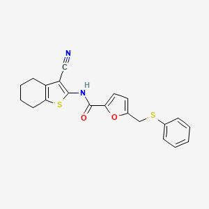 molecular formula C21H18N2O2S2 B7728362 N-(3-cyano-4,5,6,7-tetrahydrobenzo[b]thiophen-2-yl)-5-((phenylthio)methyl)furan-2-carboxamide 