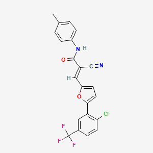 molecular formula C22H14ClF3N2O2 B7728391 (2E)-3-{5-[2-chloro-5-(trifluoromethyl)phenyl]furan-2-yl}-2-cyano-N-(4-methylphenyl)prop-2-enamide 