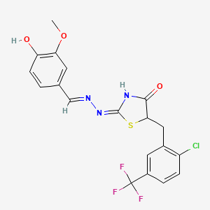 (2E)-5-[2-chloro-5-(trifluoromethyl)benzyl]-2-[(2E)-(4-hydroxy-3-methoxybenzylidene)hydrazinylidene]-1,3-thiazolidin-4-one