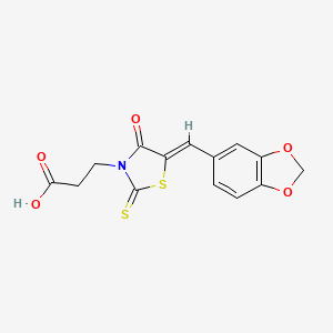 molecular formula C14H11NO5S2 B7728813 3-[(5Z)-5-(1,3-benzodioxol-5-ylmethylene)-4-oxo-2-thioxo-1,3-thiazolidin-3-yl]propanoic acid 