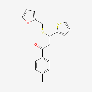 molecular formula C19H18O2S2 B7728950 3-((Furan-2-ylmethyl)thio)-3-(thiophen-2-yl)-1-(p-tolyl)propan-1-one 
