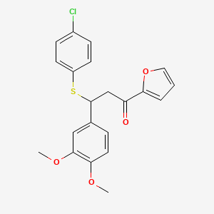 molecular formula C21H19ClO4S B7728956 3-[(4-Chlorophenyl)sulfanyl]-3-(3,4-dimethoxyphenyl)-1-(furan-2-yl)propan-1-one 