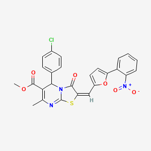 molecular formula C26H18ClN3O6S B7728970 Methyl 5-(4-chlorophenyl)-7-methyl-2-((5-(2-nitrophenyl)furan-2-yl)methylene)-3-oxo-3,5-dihydro-2H-thiazolo[3,2-a]pyrimidine-6-carboxylate CAS No. 358353-93-2