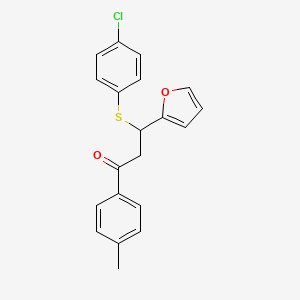 molecular formula C20H17ClO2S B7729009 3-((4-Chlorophenyl)thio)-3-(furan-2-yl)-1-(p-tolyl)propan-1-one 