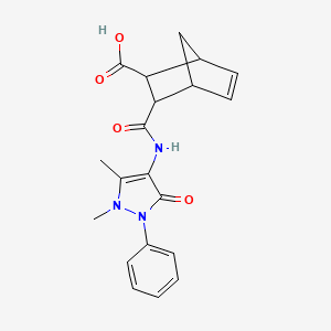 molecular formula C20H21N3O4 B7729084 3-[(1,5-dimethyl-3-oxo-2-phenyl-2,3-dihydro-1H-pyrazol-4-yl)carbamoyl]bicyclo[2.2.1]hept-5-ene-2-carboxylic acid 