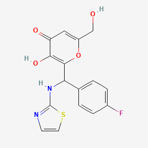 molecular formula C16H13FN2O4S B7729116 2-[(4-Fluorophenyl)(1,3-thiazol-2-ylamino)methyl]-3-hydroxy-6-(hydroxymethyl)p yran-4-one 