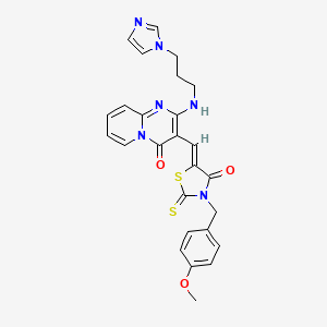 molecular formula C26H24N6O3S2 B7729286 (Z)-5-((2-((3-(1H-imidazol-1-yl)propyl)amino)-4-oxo-4H-pyrido[1,2-a]pyrimidin-3-yl)methylene)-3-(4-methoxybenzyl)-2-thioxothiazolidin-4-one 