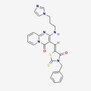 molecular formula C25H22N6O2S2 B7729294 3-[(Z)-(3-benzyl-4-oxo-2-thioxo-1,3-thiazolidin-5-ylidene)methyl]-2-{[3-(1H-imidazol-1-yl)propyl]amino}-4H-pyrido[1,2-a]pyrimidin-4-one 