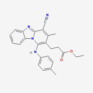 molecular formula C25H24N4O2 B7729420 Ethyl 3-{4-cyano-3-methyl-1-[(4-methylphenyl)amino]pyrido[1,2-a]benzimidazol-2-yl}propanoate 