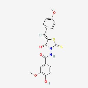 4-hydroxy-3-methoxy-N-[(5Z)-5-[(4-methoxyphenyl)methylidene]-4-oxo-2-sulfanylidene-1,3-thiazolidin-3-yl]benzamide