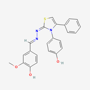 molecular formula C23H19N3O3S B7729454 4-[(E)-{(2E)-[3-(4-hydroxyphenyl)-4-phenyl-1,3-thiazol-2(3H)-ylidene]hydrazinylidene}methyl]-2-methoxyphenol 