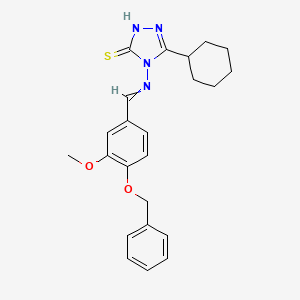 molecular formula C23H26N4O2S B7729542 4-{[4-(benzyloxy)-3-methoxybenzylidene]amino}-5-cyclohexyl-4H-1,2,4-triazole-3-thiol 